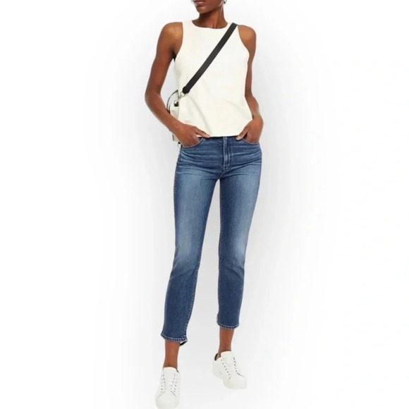 3X1  W3 Blue Cammi Cropped Distressed High-Rise Straight Leg Jeans 27 - Picture 1 of 10